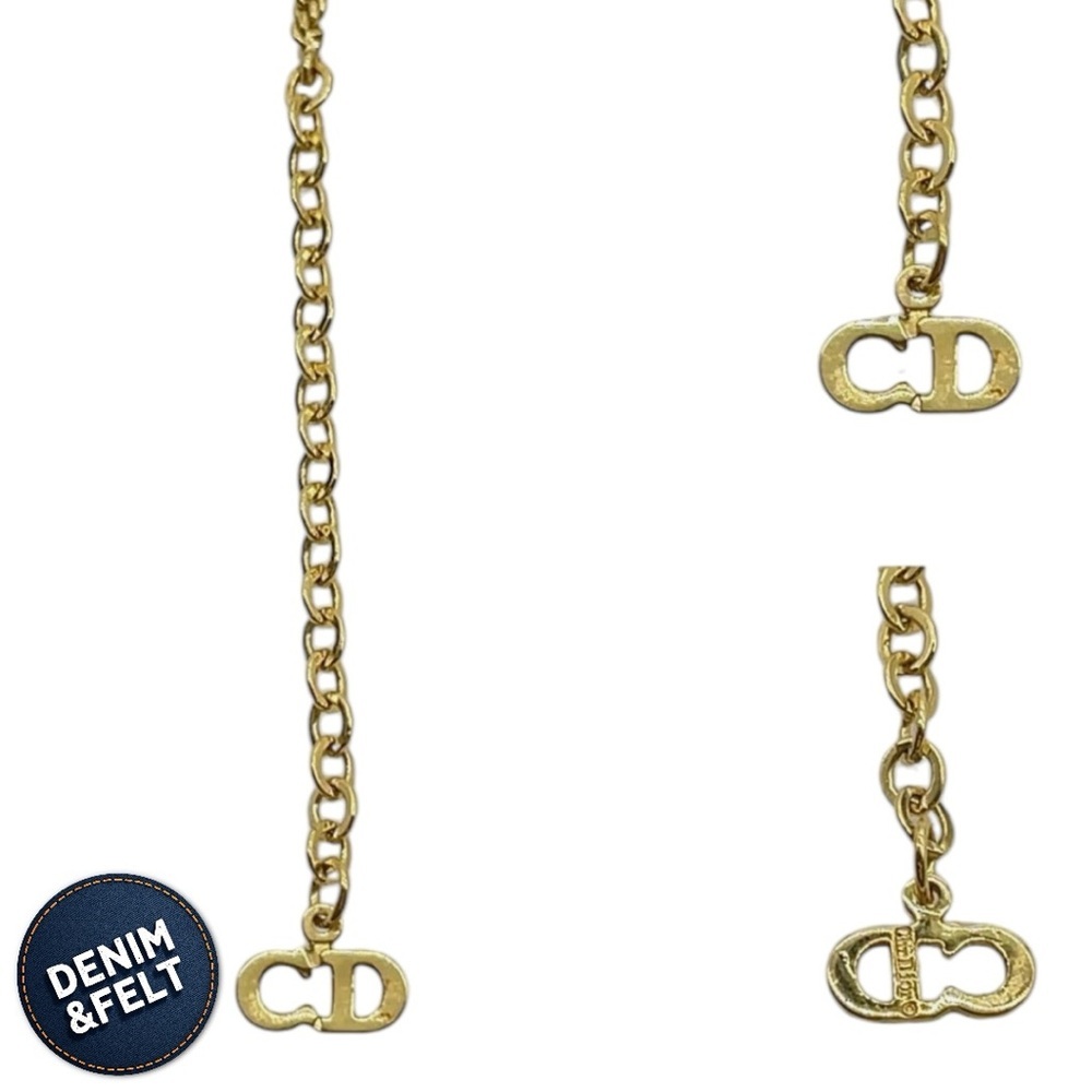 Christian Dior Vintage Logo Plate Rhinestone Gold‎ Plated Pendant Necklace 💛 - Picture 11 of 11